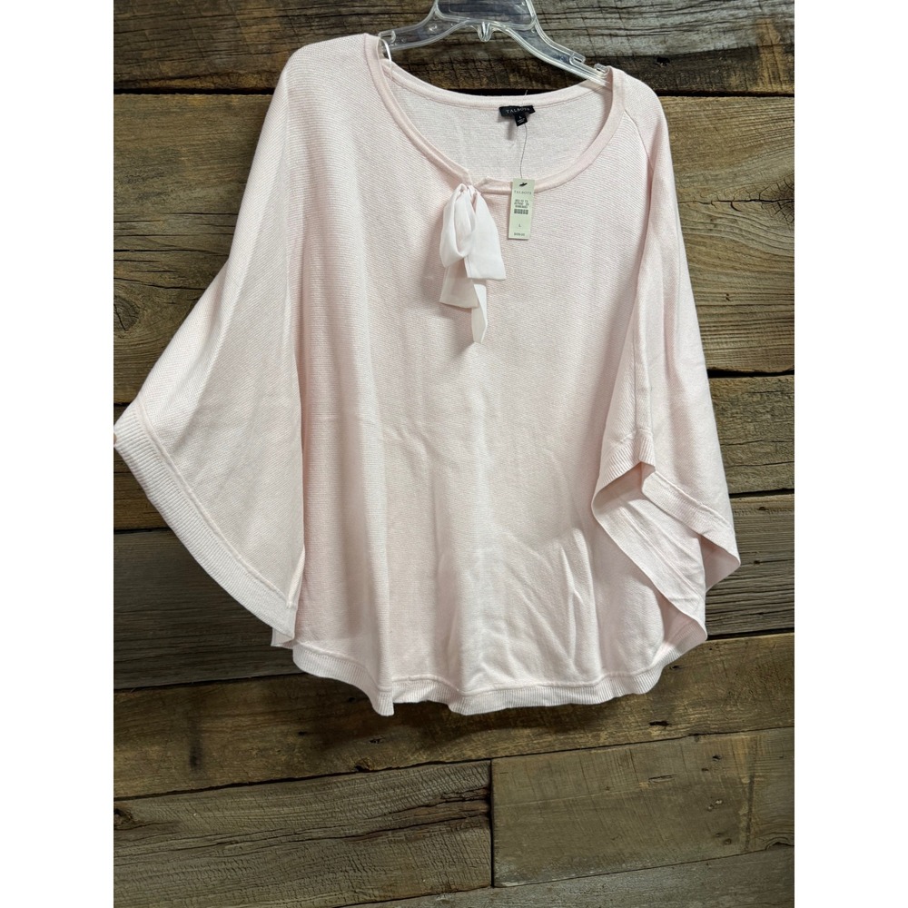 NWT Talbots Womens Pink Knit Poncho Sweater Bow Accent Scoop Neck Size L NWT